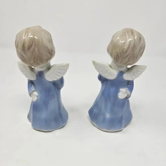Vintage Singing Angels With Books Made In Japan Ceramic Blue White 5" Figurines - Picture 2 of 5